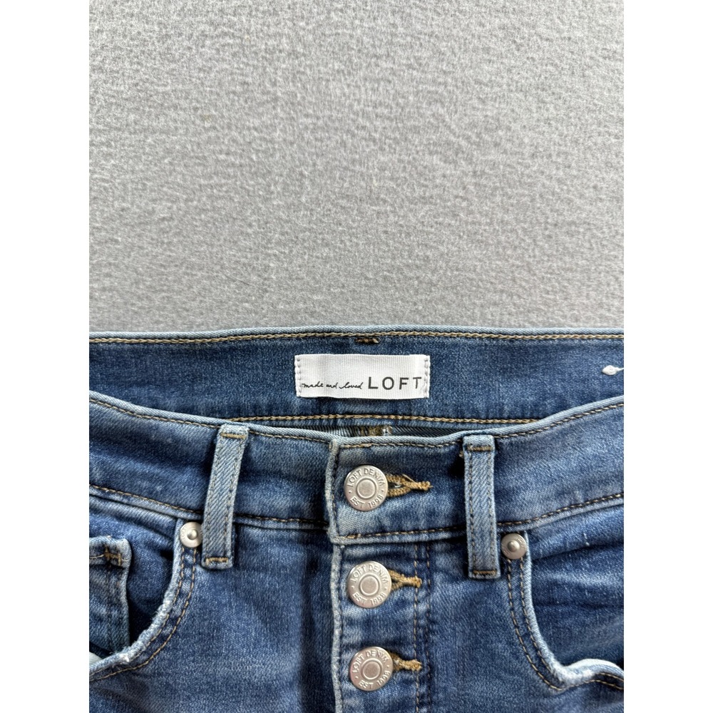LOFT The Skinny Jeans Women 6/28 Blue High Rise Button Fly Raw Hem 29x25 - Picture 6 of 9